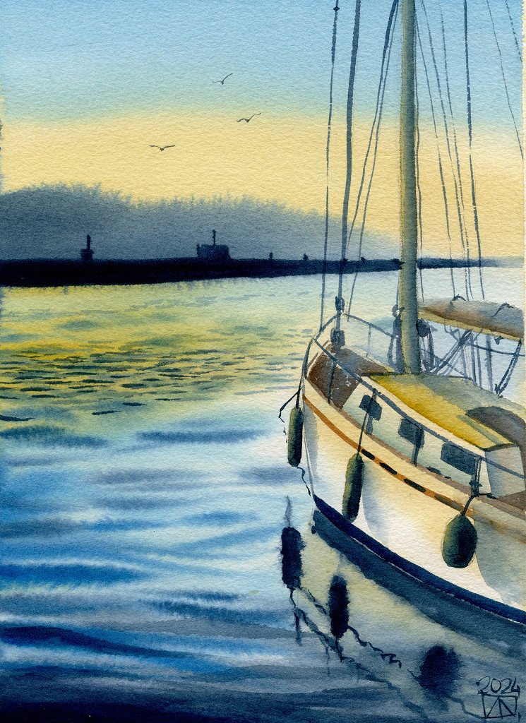 Sailboat Approaching Harbor