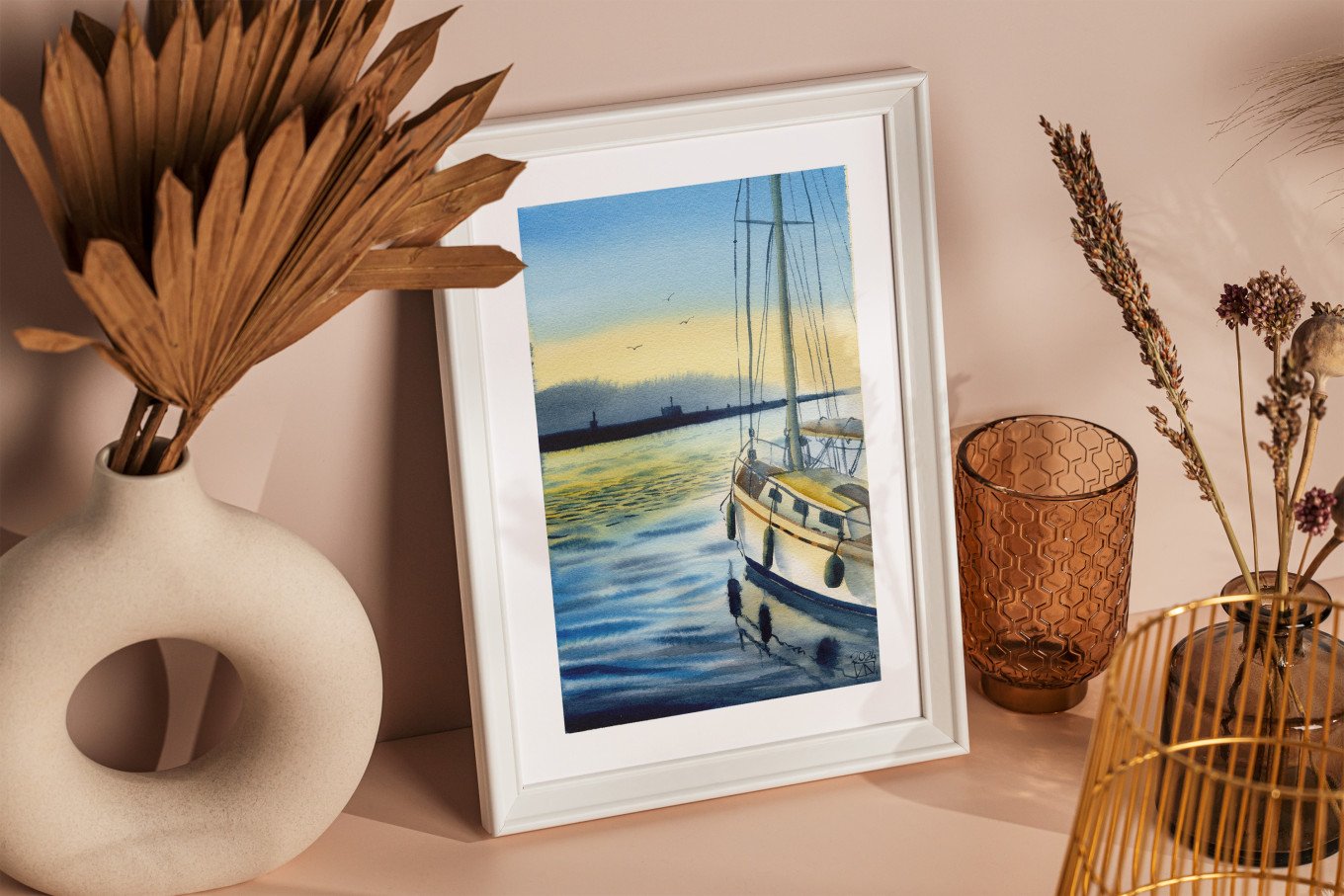 Sailboat Approaching Harbor