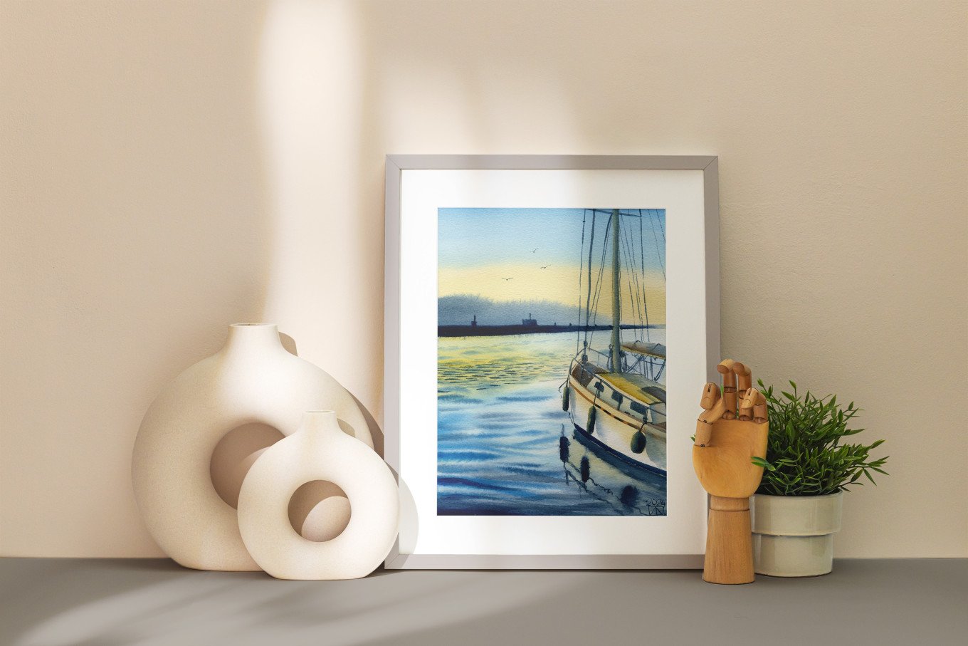 Sailboat Approaching Harbor