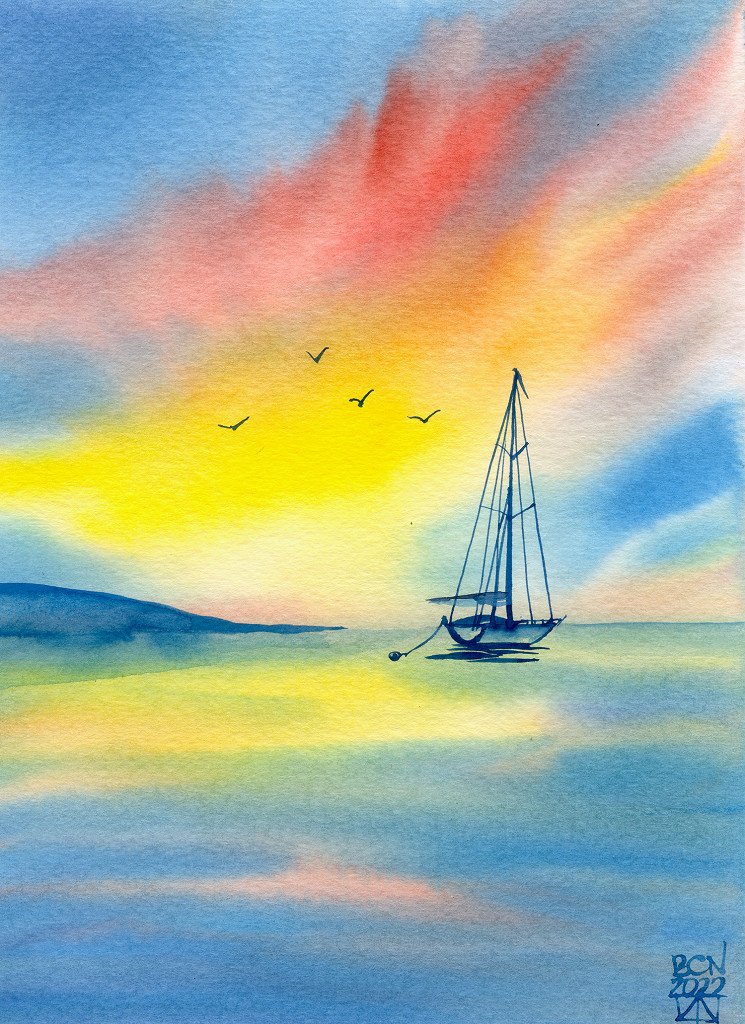 Anchored at Sunset - Obra original de Anastasia Zueva